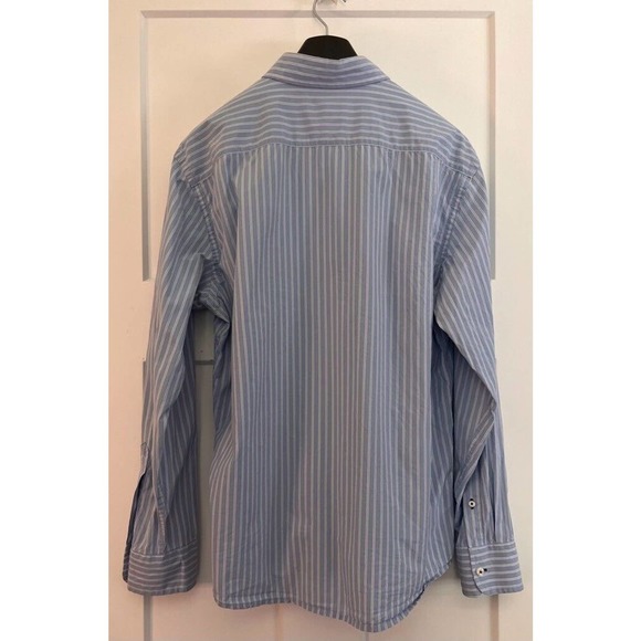 UNTUCKit Mens Button Up Dress Shirt Blue White Stripe 100% Cotton Collar‎ L - Picture 2 of 9